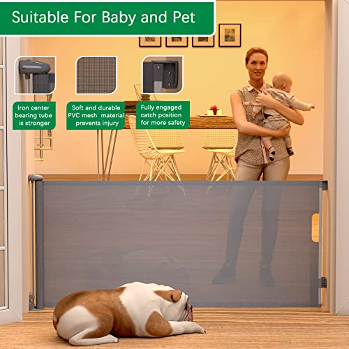 LIFMAGE RETRACTABLE BABY GATES 137 INCH EXTRA WIDE BABY GATE FOR STAIRS - GRAY - Like New