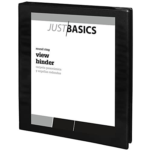 JUST BASICS ROUND-RING VIEW RINGS 61% RECYCLED PACK OF 12 BINDERS - BLACK - Like New