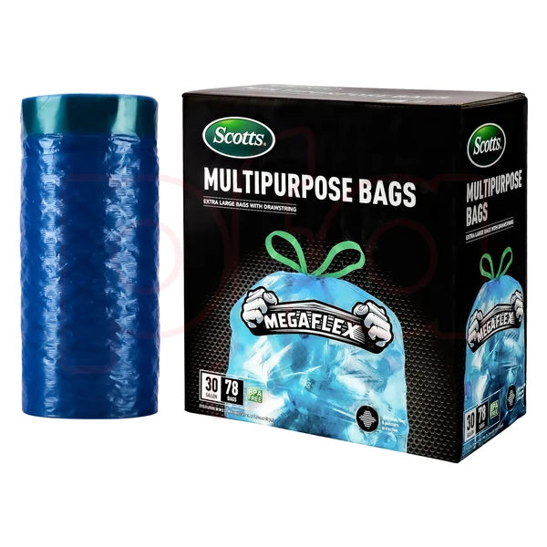 SCOTTS DRAWSTRING TRASH BAG FLEX 30 GAL 78CT - CLEAR BLUE - Brand New