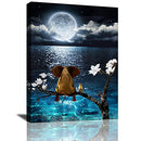 Canvas Wall Art Blue Ocean Sea Elephant Look at Moon Framed Wall Art - Brand New