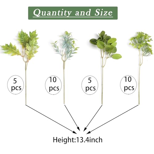 GAATEEK ARTIFICIAL GREENERY STEMS BOX SET - 30PCS WITH 4 KINDS OF MIXED - GREEN - Like New