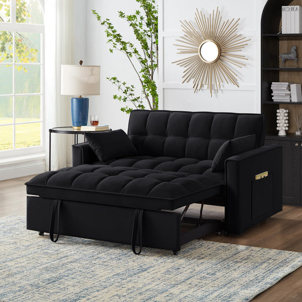 SLEERWAY BLACK VELVET SLEEPER SOFA COUCH, 4 IN 1 MODERN CONVERTIBLE - BLACK - Like New