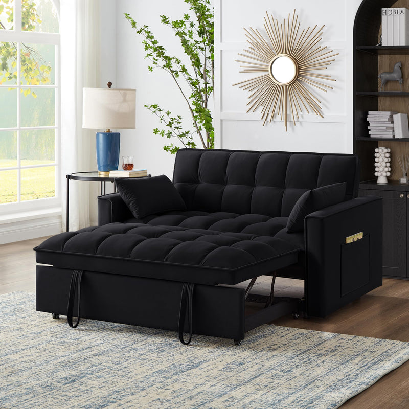 SLEERWAY BLACK VELVET SLEEPER SOFA COUCH, 4 IN 1 MODERN CONVERTIBLE - BLACK - Like New