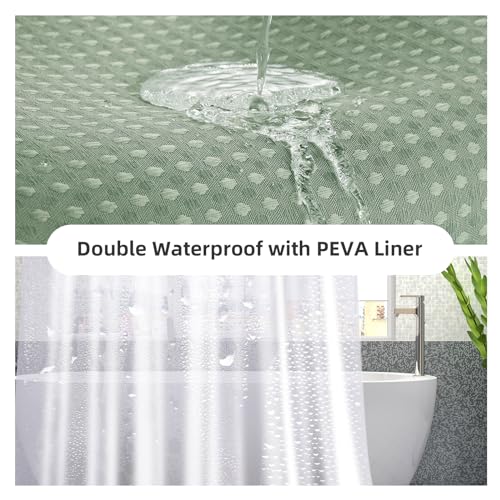 LACYAN 3 IN 1 WATERPROOF WAFFLE WEAVE SHOWER CURTAIN 12 HOOKS 72X72 - GREEN - Like New