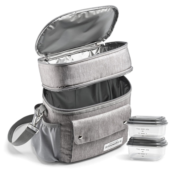 FIT & FRESH FOUNDRY DUAL COMPARTMENT LUNCH BAG INSULATED - GRAY - Brand New