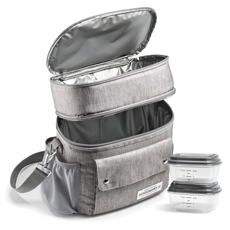 FIT & FRESH FOUNDRY DUAL COMPARTMENT LUNCH BAG INSULATED - GRAY - Brand New