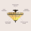 JONATHAN Y Jasmine 2-Light Semi-Flush Mount 16" Tiffany Mosaic, Cream - Brand New