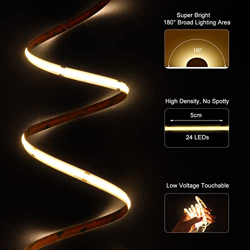 BUNACET COB LED Strip Lights 2880LEDs Bright, 20ft, LED 4000K Daylight Dimmable - Like New