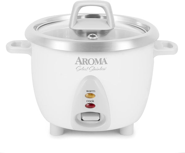 AROMA 6-Cup (cooked) / 1.3Qt. Select Stainless Rice Cooker (ARC-753SG) - White - Like New