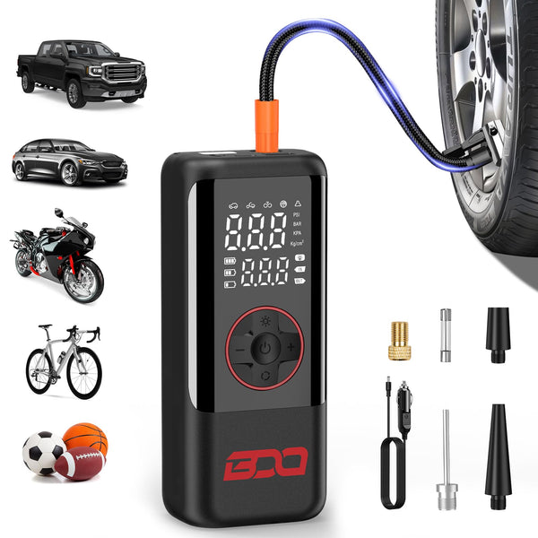 BDO Tire Inflator Portable Air Compressor 160PSI 12V Car Plug-In & CordlessTire - Like New