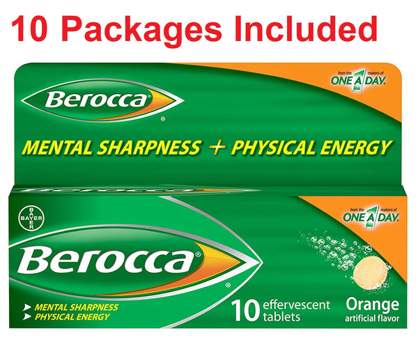 10 Pack: Berocca Energy Vitamin Supplement Orange Flavor 10CT per pack New