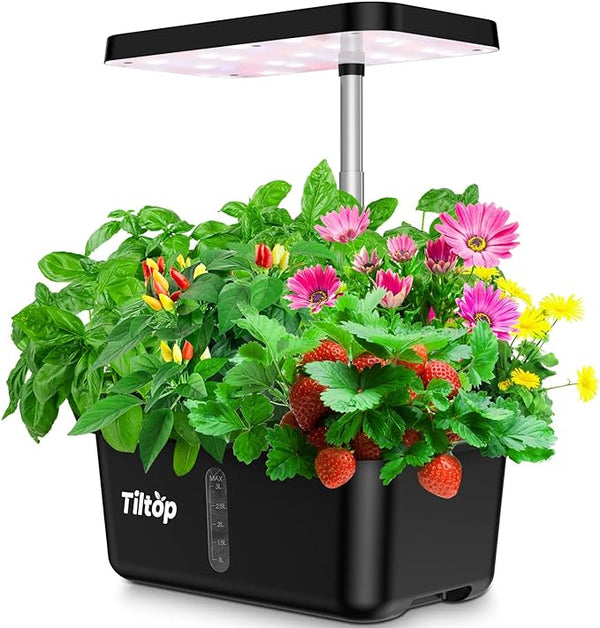 TILTOP Hydroponics Growing System 8 Pods Indoor Herb Garden LED Grow - Black Like New