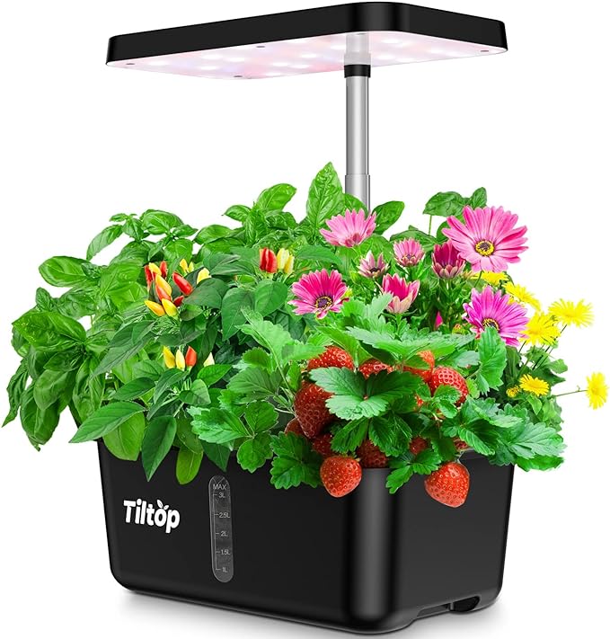 TILTOP Hydroponics Growing System 8 Pods Indoor Herb Garden LED Grow - Black Like New