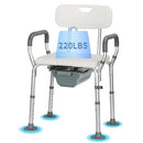 REAQER 4 in 1 Bedside Commode with Bucket 330lb, Chair, Back, Detachable Arms - Brand New