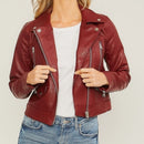 LOVETREE MOTO ZIP UP FAUX LEATHER JACKET FAUX LEATHER - SIZE: SMALL - RED - Brand New