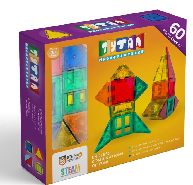 TILES 60-PIECE MAGNETIC TILES BUILDING SET ERGONOMIC DESIGN - MULTICOLORED Like New