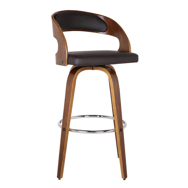 Armen Living Shelly 26" Seat Height Swivel Bar Stool Brown Faux Leather/Wood - Like New