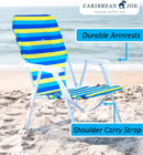 CARIBBEAN JOE FOLDING BEACH CHAIR, STEEL FRAME - BLUE/YELLOW STRIP - Like New