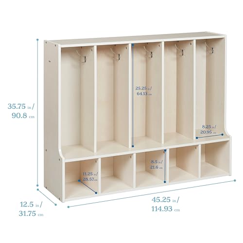 ECR4Kids Streamline 5-Section Toddler Coat Locker with Bench - WHITE WASH Like New