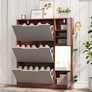 UPHYB WOODEN SHOE CABINET WITH 3 FLIP DRAWERS - WALNUT - Like New