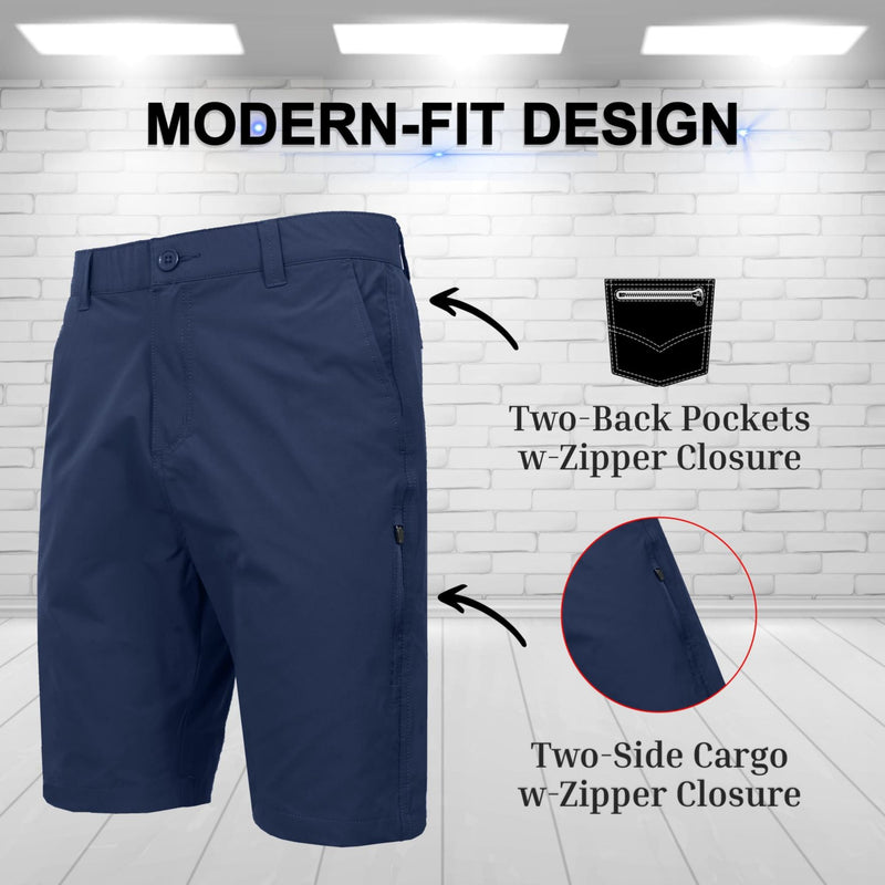 JUMP START MEN’S 6-POCKET ALL MOTION STRETCH UTILITY SHORTS - SIZE: 40 - NAVY - Brand New