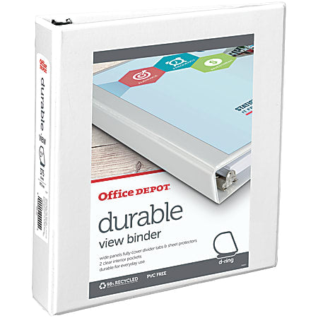 OFFICE DEPOT® BRAND DURABLE VIEW 3-RING BINDER, 1 1/2" SLANT RINGS - WHITE - Brand New