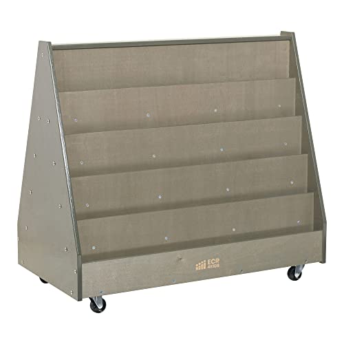 ECR4KIDS DOUBLE-SIDED MOBILE BOOK DISPLAY, CLASSROOM BOOKSHELF GRAY WASH - Like New