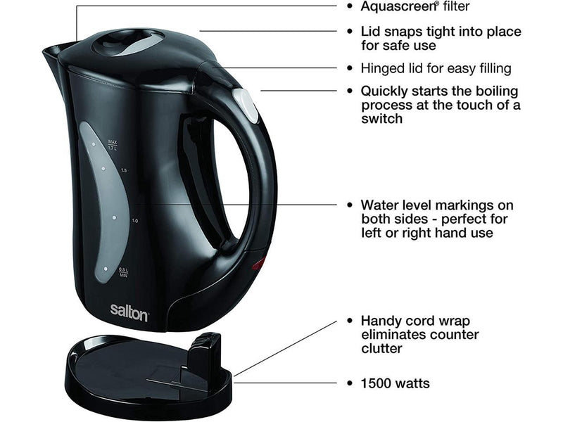 Salton JK1199 Cordless Electric Jug Kettle, 1.7-Liter, Black