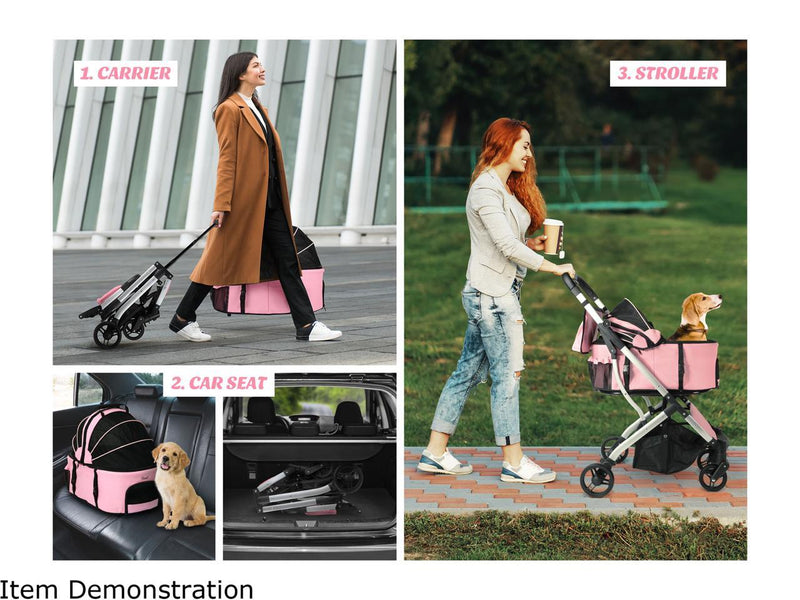 Rosewill 3-in-1 Pet Stroller for Small/Medium Cats or Dogs, Removable Carrier,