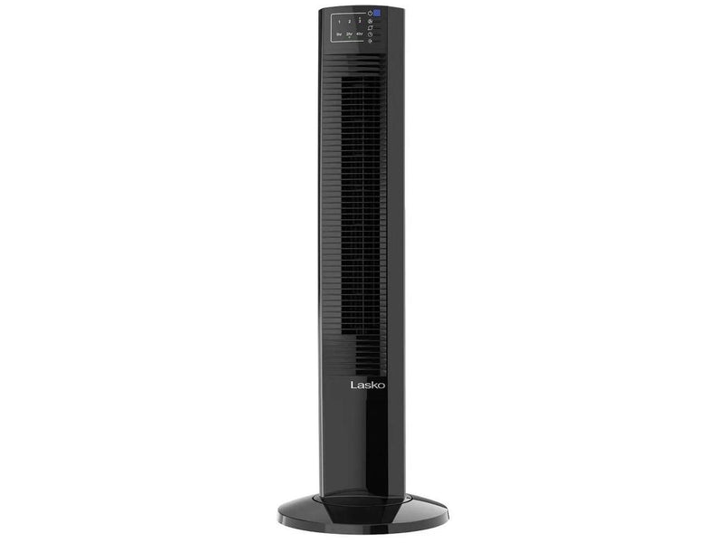 LASKO Wind Tower 36" Oscillating Black Tower Fan with Timer, Nighttime Mode and