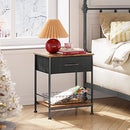 WLIVE Night Stand, Side Table with Fabric Storage Drawer - Black/Rustic Brown - Brand New