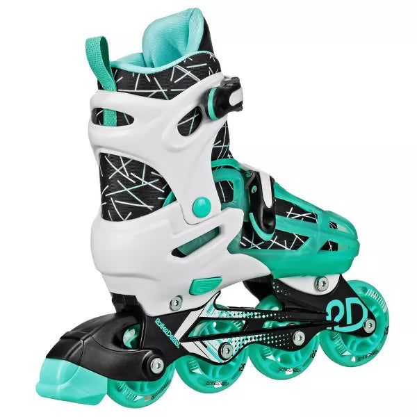 ROLLER DERBY PRODIGY KIDS ADJUSTABLE INLINE-QUAD COMBO SKATES - WHITE/MINT GREEN - Like New
