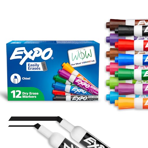EXPO LOW ODOR DRY ERASE MARKERS CHISEL TIP ASSORTED COLORS 12 COUNT 12 COUNT - Brand New