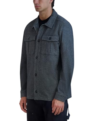 KARL LAGERFELD MEN'S LONG SLEEVE HEATHERED SHIRT JACKET SIZE S GRAY - Brand New