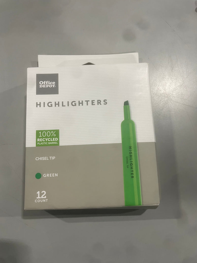 OFFICE DEPOT® HIGHLIGHTERS CHISEL TIP 12 COUNT - GREEN - Brand New