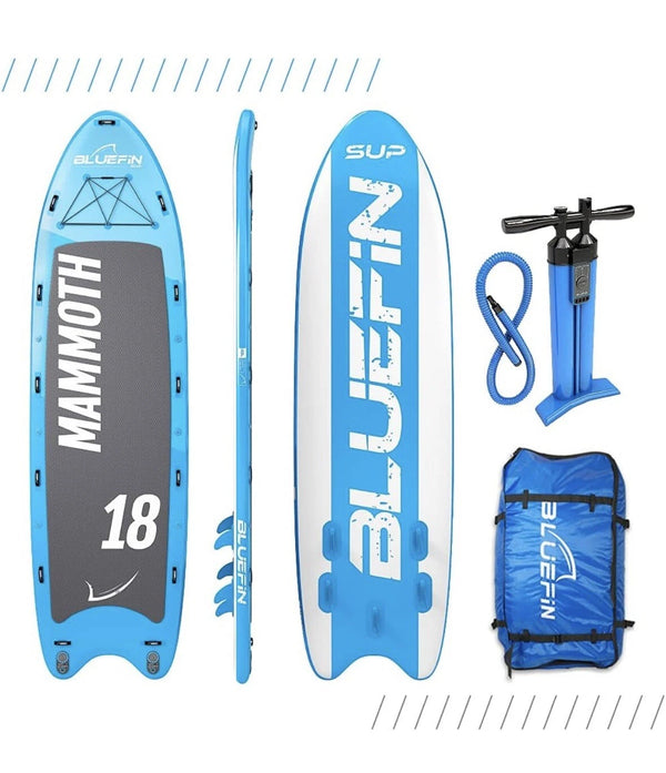 BLUEFIN STAND UP INFLATABLE PADDLE BOARD MAMMOTH 18' MODEL FAMILY - BLUE - Like New