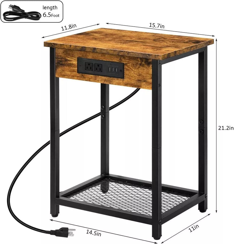 CADUKE 2PACK 2-TIER HEAVY DUTY NIGHTSTAND CHARGING STATION USB PORT - BROWN - Like New