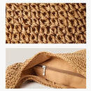 QTKJ HAND-WOVEN SOFT STRAW BAG RETRO SUMMER BEACH - STRAW TOTE, BEIGE/ KHACKI - Like New