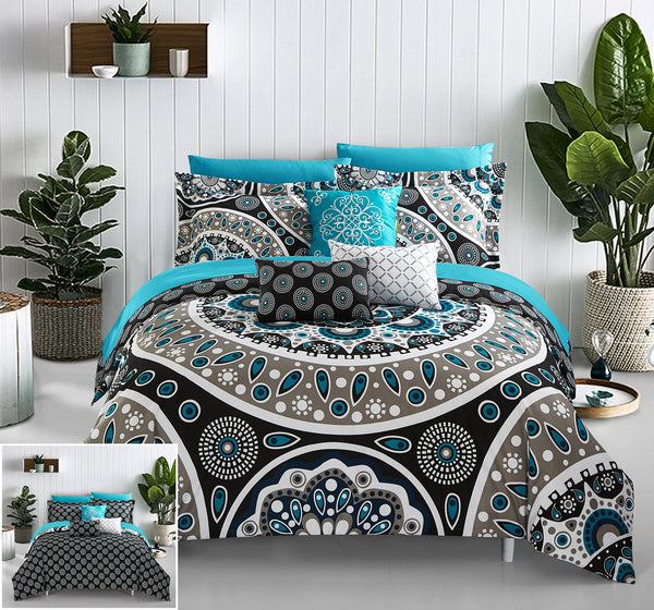 CHIC HOME BLACK REVERSIBLE BED IN A BAG COMFORTER SET MORNINGTON - BOHO PAISLEY - Like New