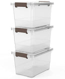 WYT Clear Plastic Storage Latch Box/Bins 3-Pack Organizer Brown Latching - Brand New