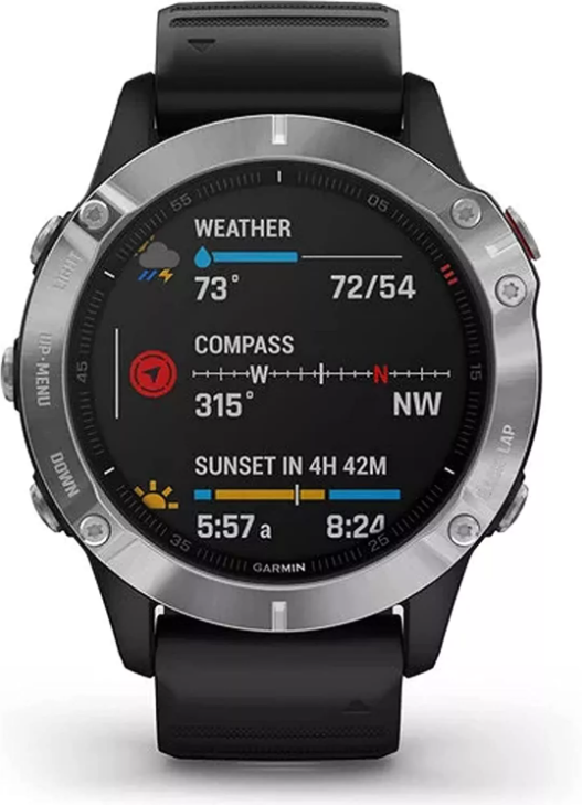 Garmin Fenix 6 GPS Watch G010-N2158-00 - Black Dial Silver BezelBlack Band - Like New