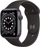 APPLE WATCH 6 GPS 44MM SPACE GRAY ALUMINUM BLACK SPORT BAND M00H3LL/A New