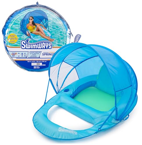 SwimWays Spring Float Premium Recliner Canopy Pool Lounger 6069457 - Sky Blue - Brand New