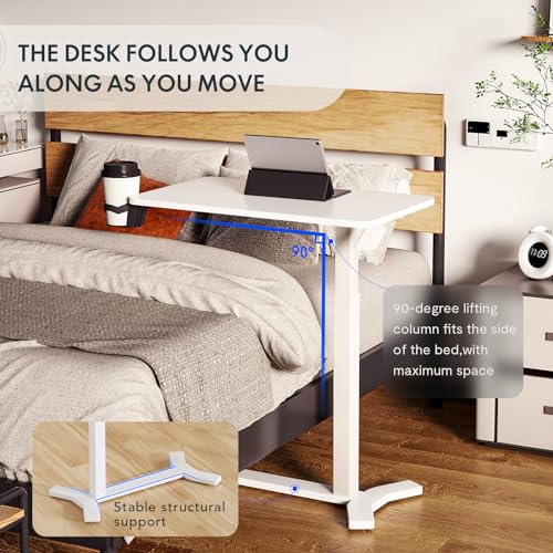 FLEXISPOT MEDICAL ADJUSTABLE OVERBED BEDSIDE TABLE WITH WHEELS H5W-3218 - WHITE Like New