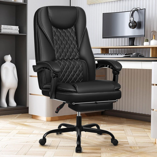 GUESSKY EXECUTIVE OFFICE CHAIR LEATHER RECLINING BIG TALL SDA033 - BLACK - Like New