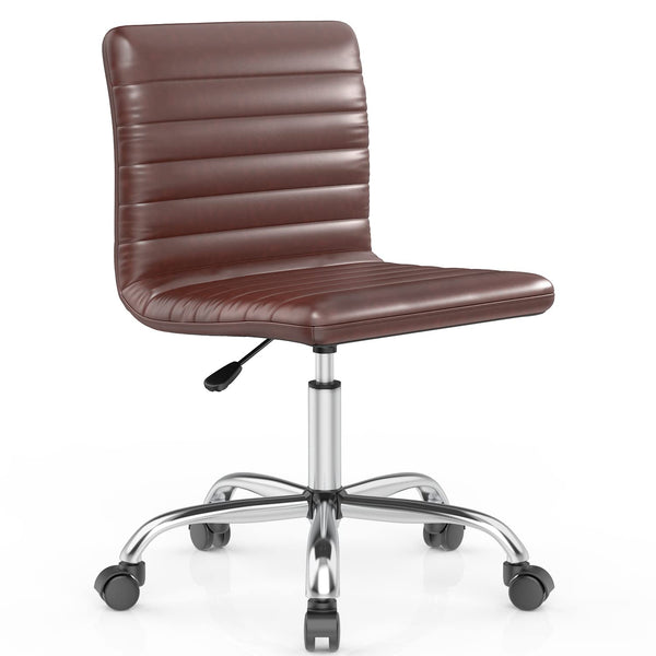 SMUG DESK CHAIR ARMLESS OFFICE CHAIR LEATHER SWIVEL GOLFBALL MID BACK - BROWN - Like New