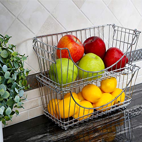 Smart Design Stacking Baskets Organizer Medium Steel (12.63 x 5.5 Inch) [2 Pack] - Brand New