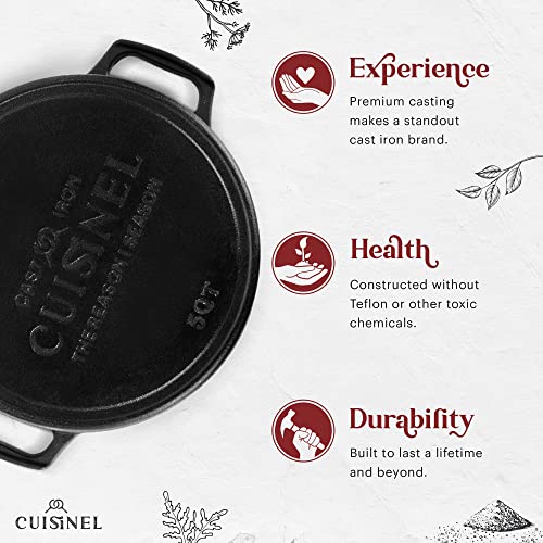 CUISINEL CAST IRON DUTCH OVEN 5-QUART DEEP POT PRESEASONED 2-in-1 - BLACK - Like New