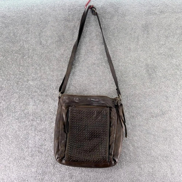 ESTALON CROSSBODY BAG PURSE TOTE LEATHER WOMENS WOVEN - BROWN - Like New