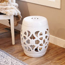 SUNNYDAZE KNOTTED QUATREFOIL CERAMIC GARDEN STOOL SIDE TABLE - 18" H - WHITE - Like New